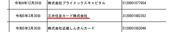 SMBCモビットの貸金業者登録番号